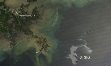 Space view of oil spill