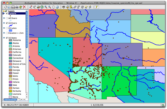 map oriented to Southwest and Tamarix