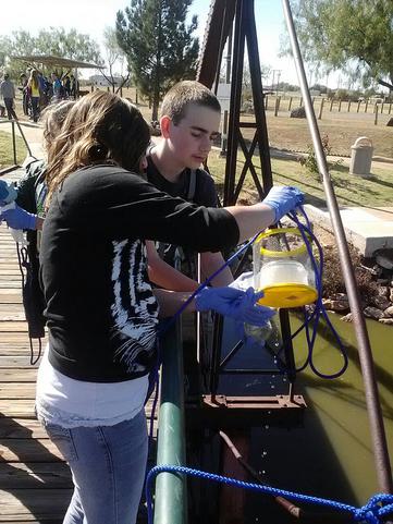 Students analyze water from a local site.