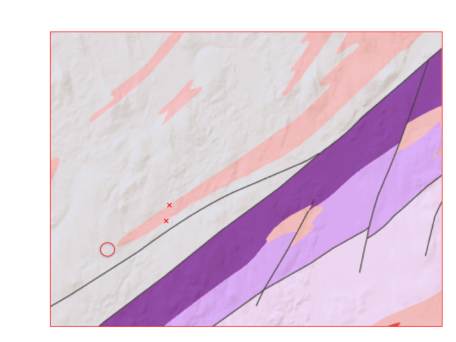 Geo map with copper localities superimposed.