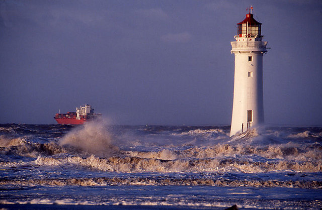 Perch Rock Lighthouse In The Stormy Irish Sea 