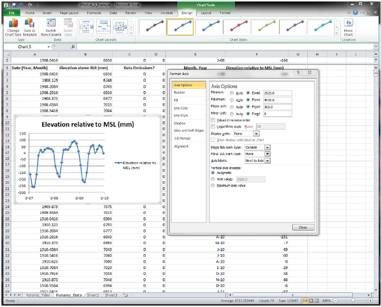 Screen shot showing how to improve the axes and labels of your sea‐level plot.