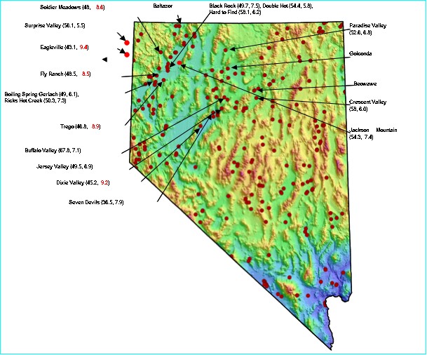 nevada hot springs map Map Of Nevada Showing Thermal Features nevada hot springs map