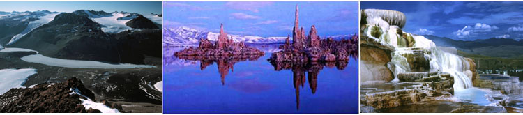 Lake Bonney, Antarctica; Mono Lake; and Mammoth Hot Springs