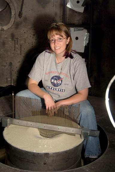 Jennifer Anderson in the NASA Ames Vertical Gun Range chamber.